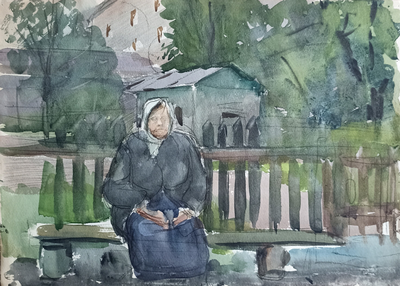 "Дама" бумага акварель 1950-е годы