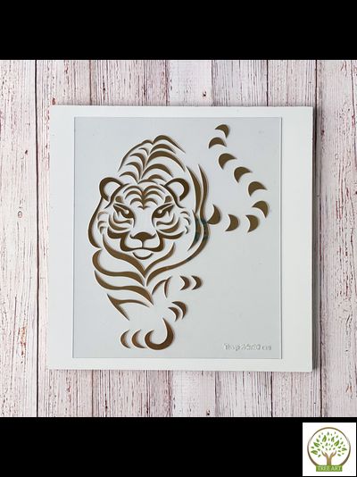 Трафарет 20х16 см с зеркальным декором "Тигр"/золото