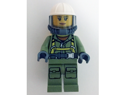 Volcano Explorer - Female Worker, Suit with Harness, Construction Helmet, Breathing Neck Gear with Air Tanks, Trans-Brown Visor, n/a (cty0681)
