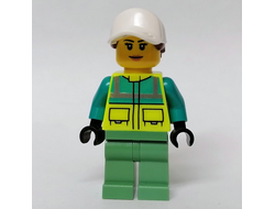 Ambulance Driver - Female, Dark Turquoise and Neon Yellow Safety Vest, Sand Green Legs, White Cap with Reddish Brown Ponytail Hair, n/a (cty1349)