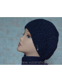 Берет синий с бисером и шарф Италия vizio 5626 из альпака