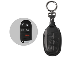 Кожаный чехол чёрного цвета для смарт ключа Jeep Grand Cherokke, Compass, Cherokee