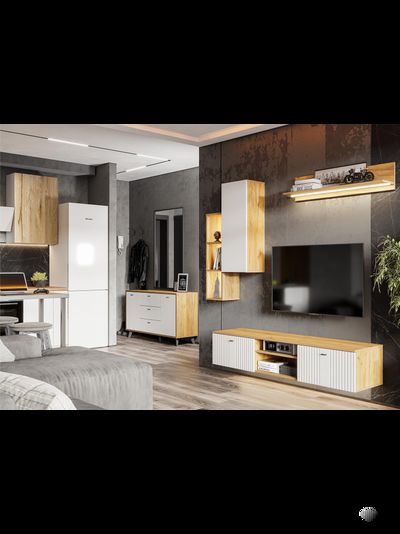 Милан Комод 3 ящика двухстворчатый Дуб Золотой/Белый матовый