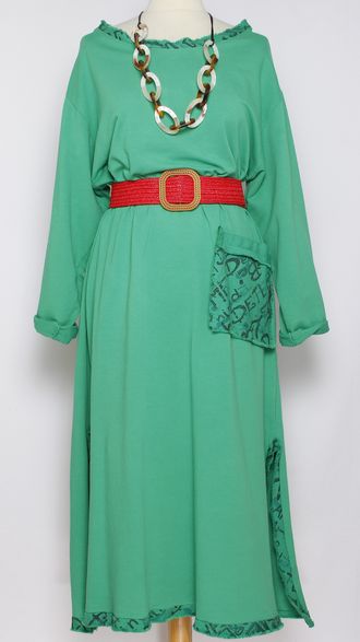 Платье  Бохо"Цветной карман" зелёное