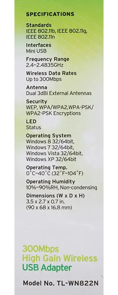 TP-LINK WI-FI адаптер WN822N Белый