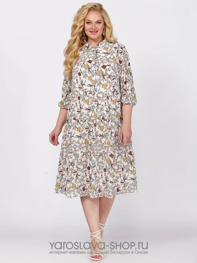 Платье из шифона молочного цвета с растительным орнаментом