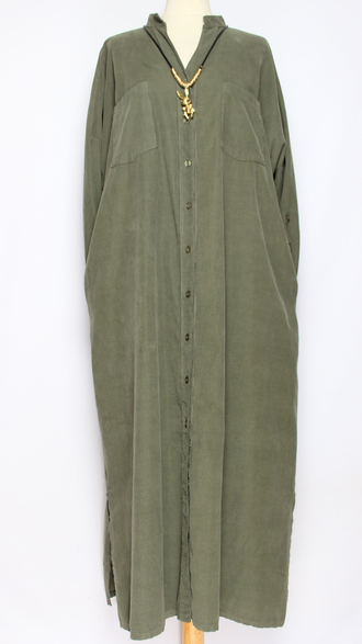 Платье-рубашка Бохо вельветовое "СТОЙКА ПЛАНКА" хаки до р.56