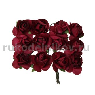 бумажные цветы "Роза", цвет-бордо, 20х80 мм, 12 шт/уп