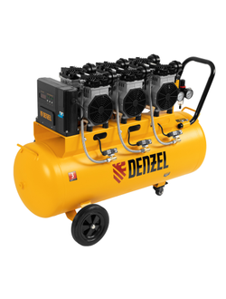 Компрессор безмасляный, малошумный DLS 3300/100, 3300 Вт,3x1100, 100 л, 570 л/мин ,блок управления Denzel