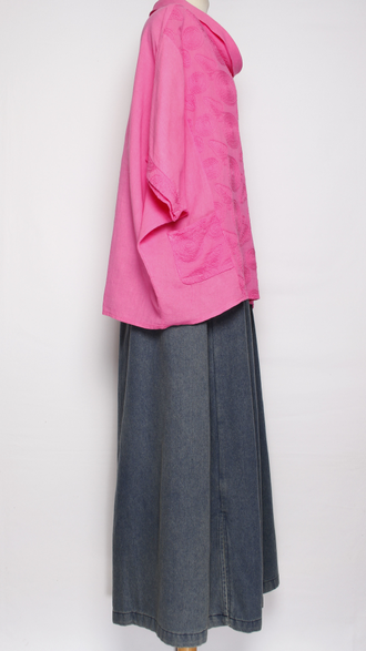 БЛУЗА ЛЁН "КИМОНО ХОМУТ ВЫШИВКА" оранжевая, фуксия, желтая, лайм до р.56