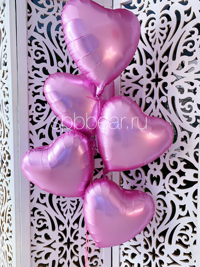 Фольгированные шары Сердца 5 штук розовые