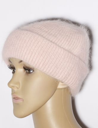 Екатеринбург. Шапка женская Ангора "Резинка"на флисе 11602  пудра, бежевая, роза