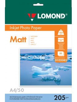 Односторонняя Матовая фотобумага Lomond для струйной печати, A4, 205 г/м2, 50 листов.