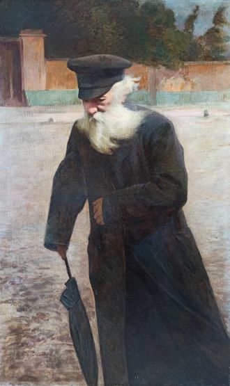 Пасс Израэль Абрамович (1849-1942) Старик с зонтом. Нач. ХХв. Холст, масло 124Х75 (1093) (копия)