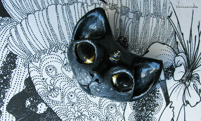 Брошь в стиле фэнтези - "Кошка-единорожка"