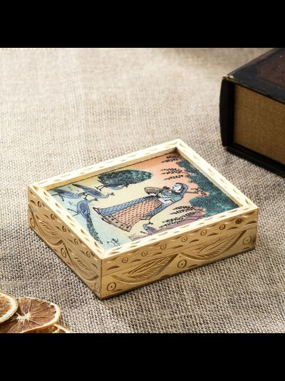 Шкатулка "Мираж" дерево,текстиль,песок,стекло,металл 14х11,5х4 см