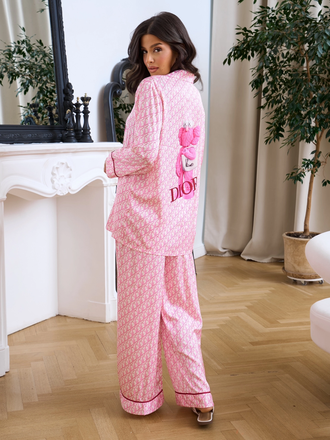 Пижама бело-розовая с логотипом 50-52