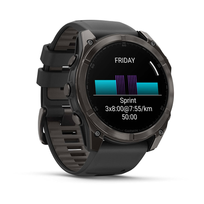 Умные часы Garmin Fenix 8 - 51 мм, AMOLED Sapphire, Titanium, угольно-серый DLC, пепельно-черный силиконовый ремешок (010-02905-21)