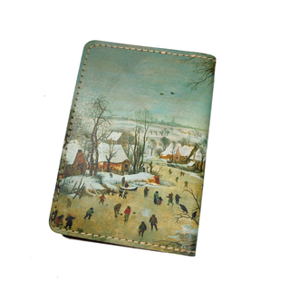 Обложка на автодокументы с принтом по мотивам картины Питера Брейгеля Старшего "Зимний пейзаж с конькобежцами и ловушкой для птиц"