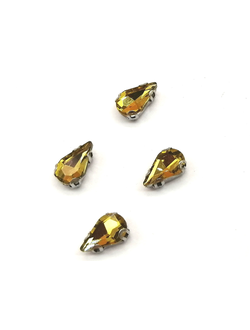 Стразы стеклянные пришивные в цапах,  6*10 мм цвет золото