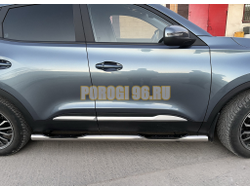 Пороги труба с проступью Папа Тюнинг d76 для Chery Tiggo 4 Pro 2022-