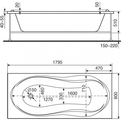 Акриловая Ванна BAS ЯМАЙКА 180х80 с каркасом