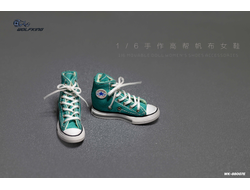 Женские кеды (зеленые) 1/6 hand-made high-top canvas women's shoes (WK-88007E) - WOLFKING