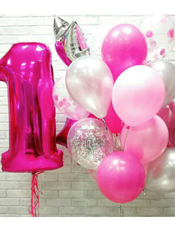 Набор шаров с гелием на день рождения "Для девочки" (фуксия и розовый)