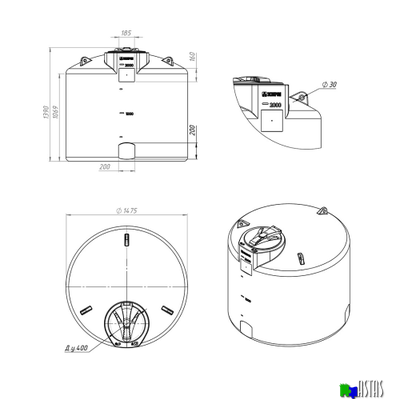 Емкость Экопром TOR 2000 л , цвет Чёрный