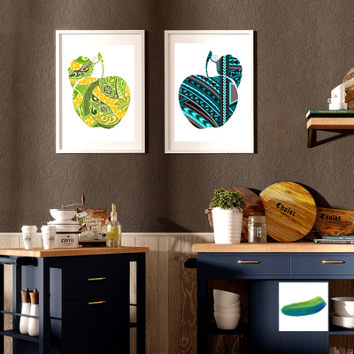 Пара постеров «Яблоко желтое»  и «Яблоко синее» из коллекции  «Половинки».