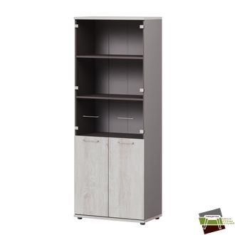 Шкаф со стеклом высокий 800х450х2098 B-673_Сосна Касцина/Кубанит серый