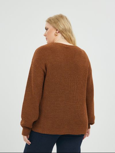 Джемпер вязанный с V-образным вырезом (карамель)