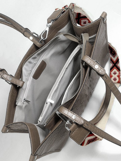 (АРТИКУЛ: 10134/1/5) СУМКА ЖЕНСКАЯ БОЛЬШАЯ, НАТУРАЛЬНАЯ КОЖА С ТИСНЕНИЕМ "КРОКОДИЛ", ТЕМНО-БЕЖЕВАЯ, РУЧКИ И РЕМЕНЬ ЧЕРЕЗ ПЛЕЧО