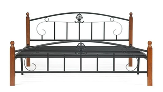 Кровать РУМБА AT-203/RUMBA, 180*200 см (дерево гевея/металл, красный дуб/чёрный
