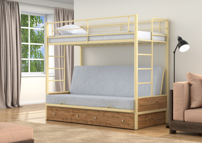 Двухъярусная кровать-диван Дакар 1 Слоновая кость (вставки дуб крафт табак) фото 4