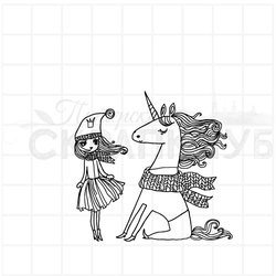 штамп  рисованный единорог