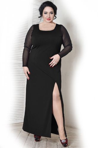 Шикарное вечернее платье полуприлегающего силуэта &quot;АЛЛЕГРА&quot; арт. 099701 (цвет черный) Размеры 50-74