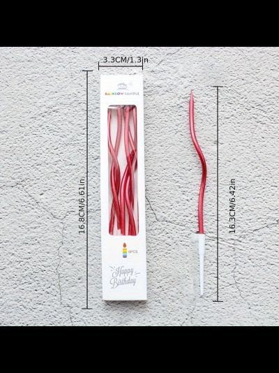 Свечи для торта волна 15 см (6 шт), красный мет.