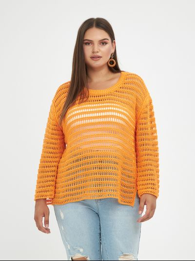 Джемпер-сетка вязанный с широким рукавом, цвет- оранж