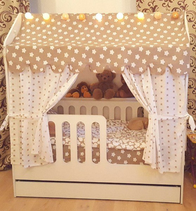Кровать-домик с ящиком и балдахином