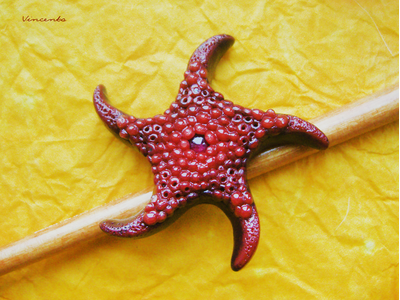 Красивая брошь "Морская звезда Золотых Морей" с родолитом