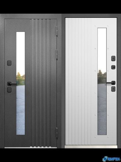 Дверь входная с терморазрывом Luxor Termo Рейка Стеклопакет Муар 7024 в Челябинске | КВИРТЕК