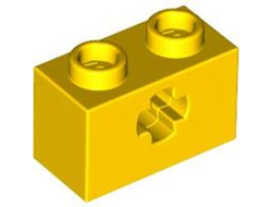 Technic, Brick 1 x 2 with Axle Hole, Yellow (32064 / 4142866 / 4216823 / 4233484 / 6206240)