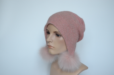 Vizio Италия 5123 шапка ушанка с помпонами розовая