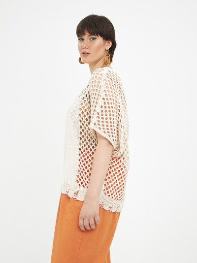 Летний вязанный топ-сетка в черном и терракот цвете