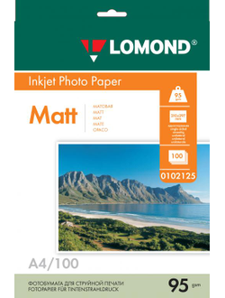 Односторонняя Матовая фотобумага Lomond для струйной печати, A4, 95 г/м2, 100 листов.