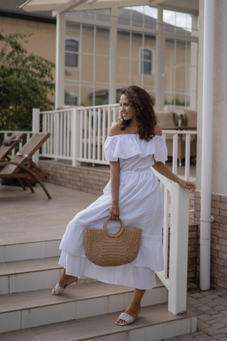 Платье бохо летнее из жатого хлопка (белое)