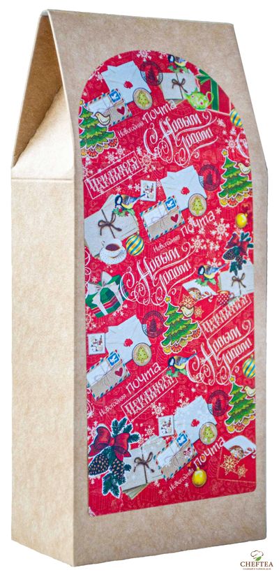 Коробочка крафт-домик с этикеткой "Новогодняя почта"