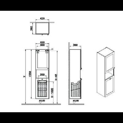 Пенал высокий, Vitra Root Classic, 40 см, с корзиной для белья, матовый белый, левосторонний, 68517