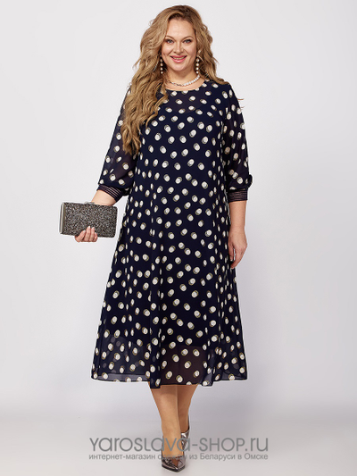 Шифоновое платье А-силуэта в синем цвете